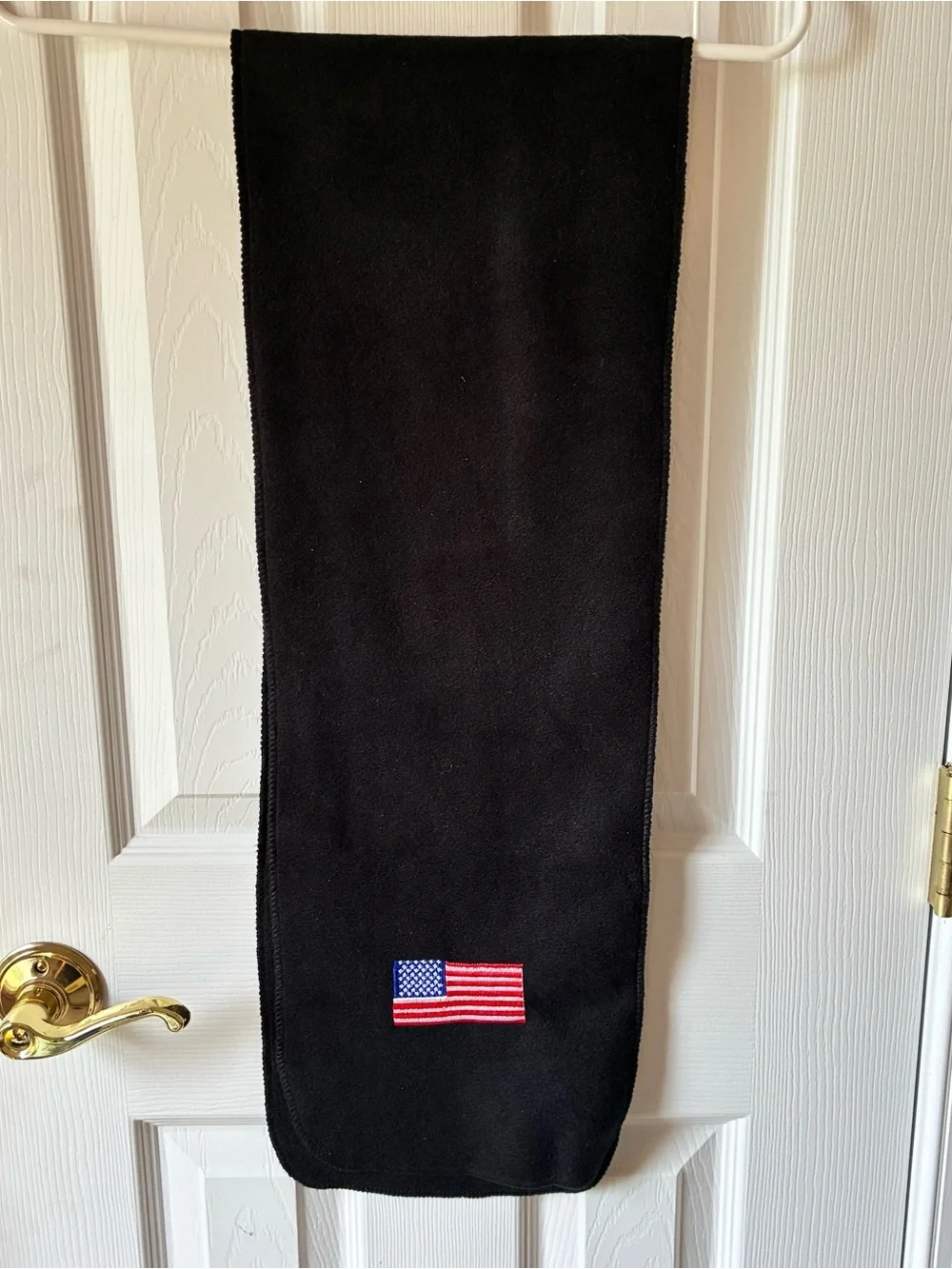 USA Flag Embroidered Black Fleece Scarf Soft Warm Patriotic Style 54